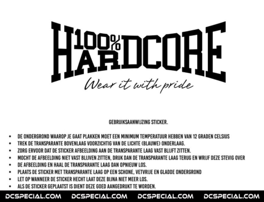 100% Hardcore Car Sticker 'Wear It With Pride 70cm'