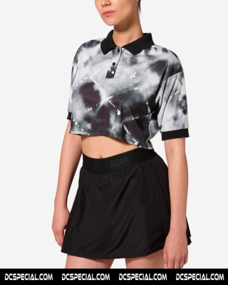 Australian Cropped Polo Pour Femmes 'All Print Ace Nero'